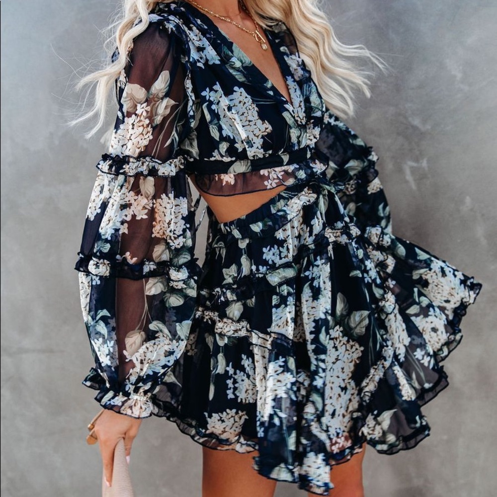 Our Love Blossoms Ruffle Tiered Cutout Dress